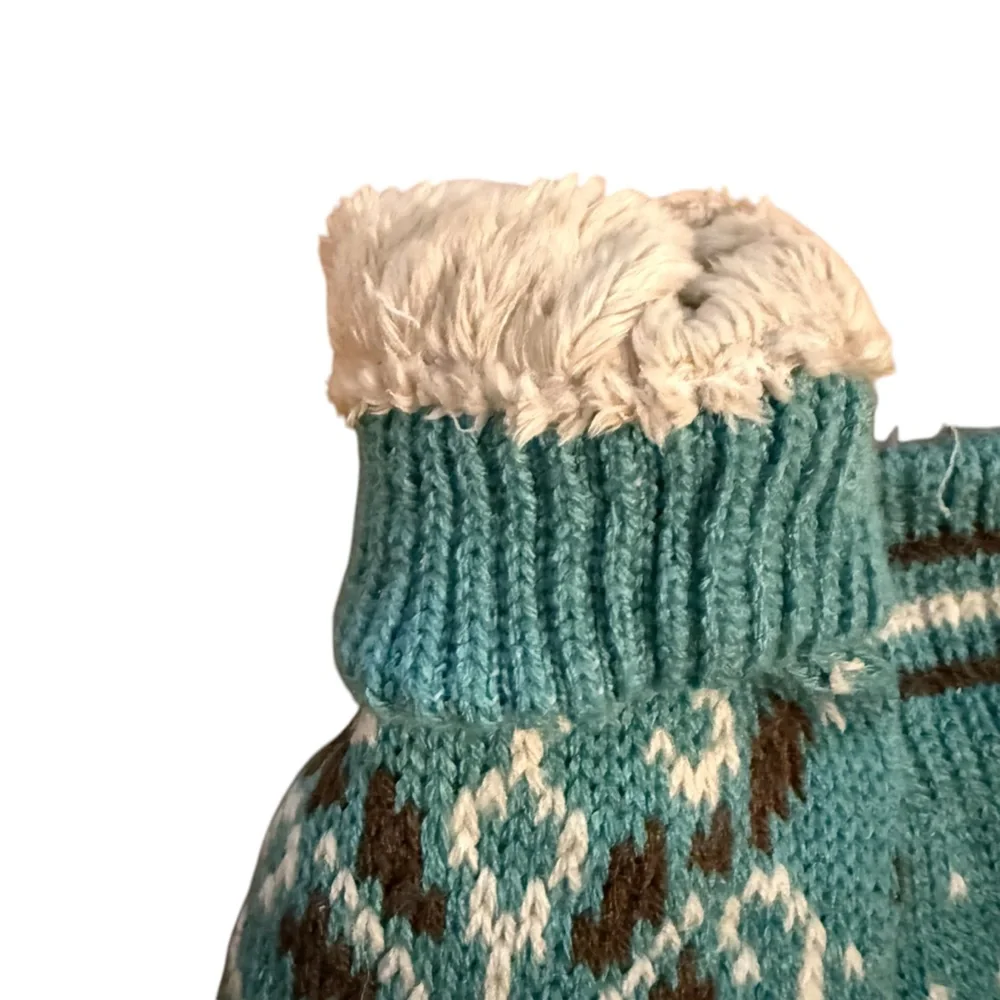 LL Bean Knit Ear Flap Pom Pom Tie Matching Mittens Set Medium/Large